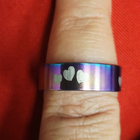 Stainless Steel Multi Color Hearts Ring Size 21 Unisex - Picture 9 of 11
